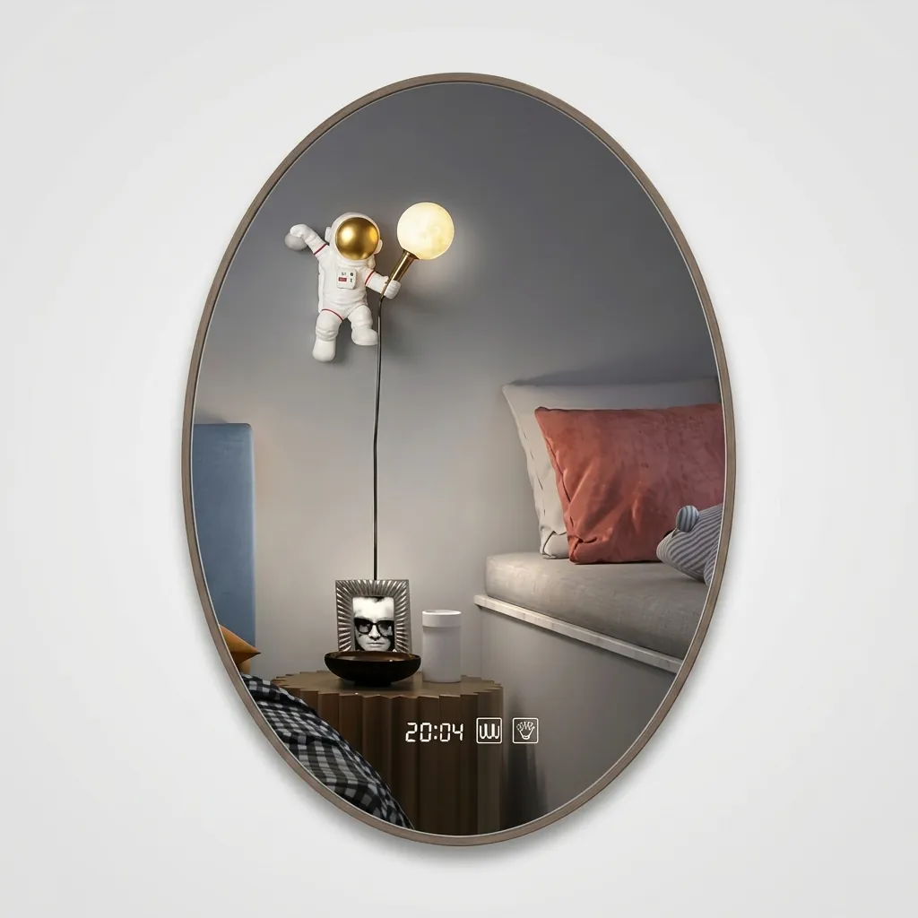 Oval Frameless LED Backlit Mirror with Digital Clock — LHM-1037 (image 2)