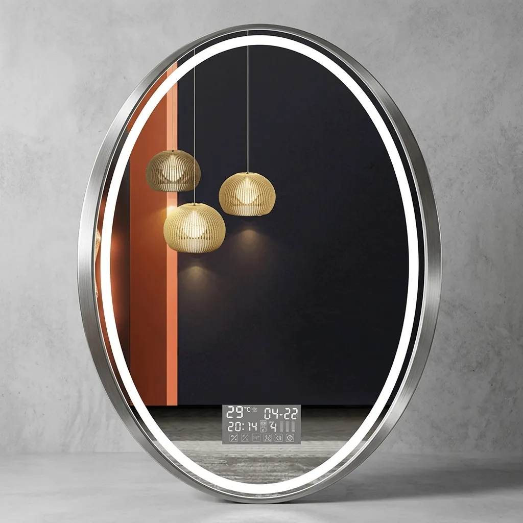 Oval Frameless LED Front-Light Mirror with Digital Clock — LHM-1038 (image 2)
