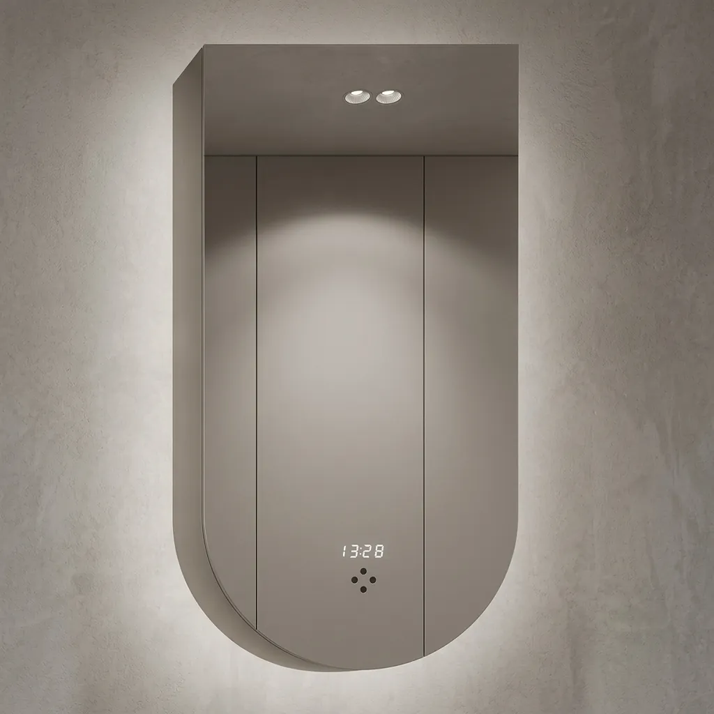 U-Shaped Frameless LED Backlit Mirror with Digital Clock — LHM-1044 (image 2)
