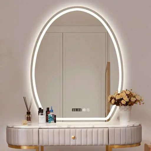 Semi Oval Frameless LED Front-Light Mirror with Digital Clock
