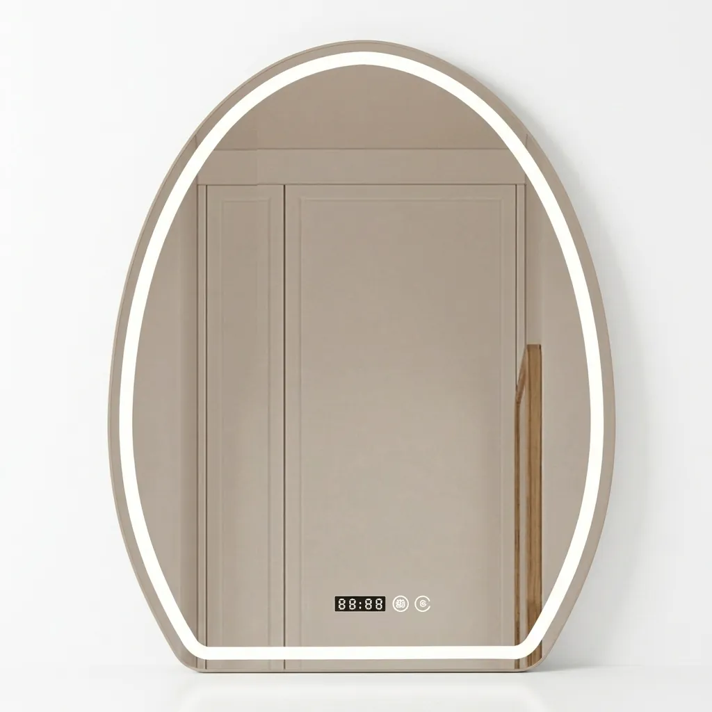 Semi Oval Frameless LED Front-Light Mirror with Digital Clock — LHM-1047 (image 2)
