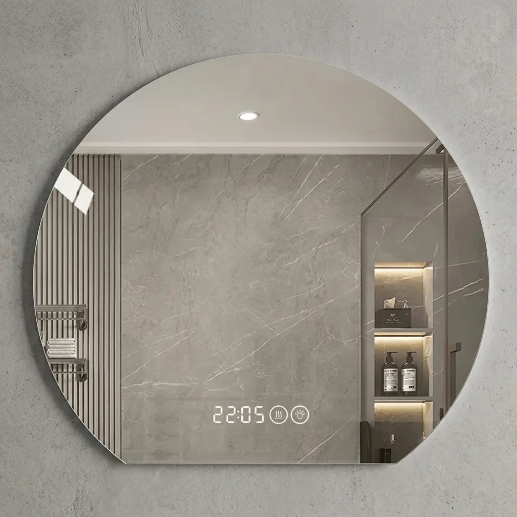 Semi Circular Frameless Backlit Mirror with Digital Clock with Touch Dimmer [1048]… (image 2)