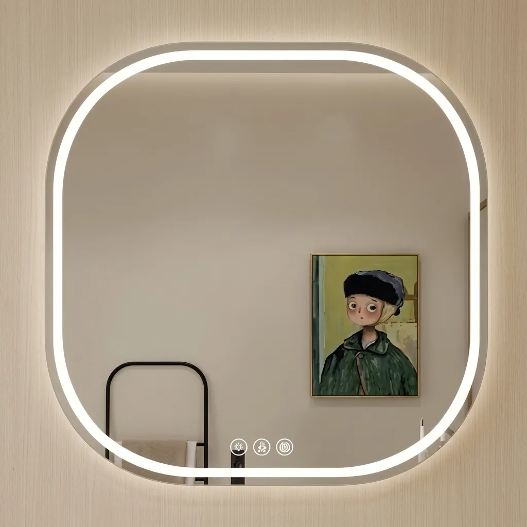 Rounded Square Frameless LED Front-Light Mirror with Touch Dimmer — LHM-1049 (image 2)