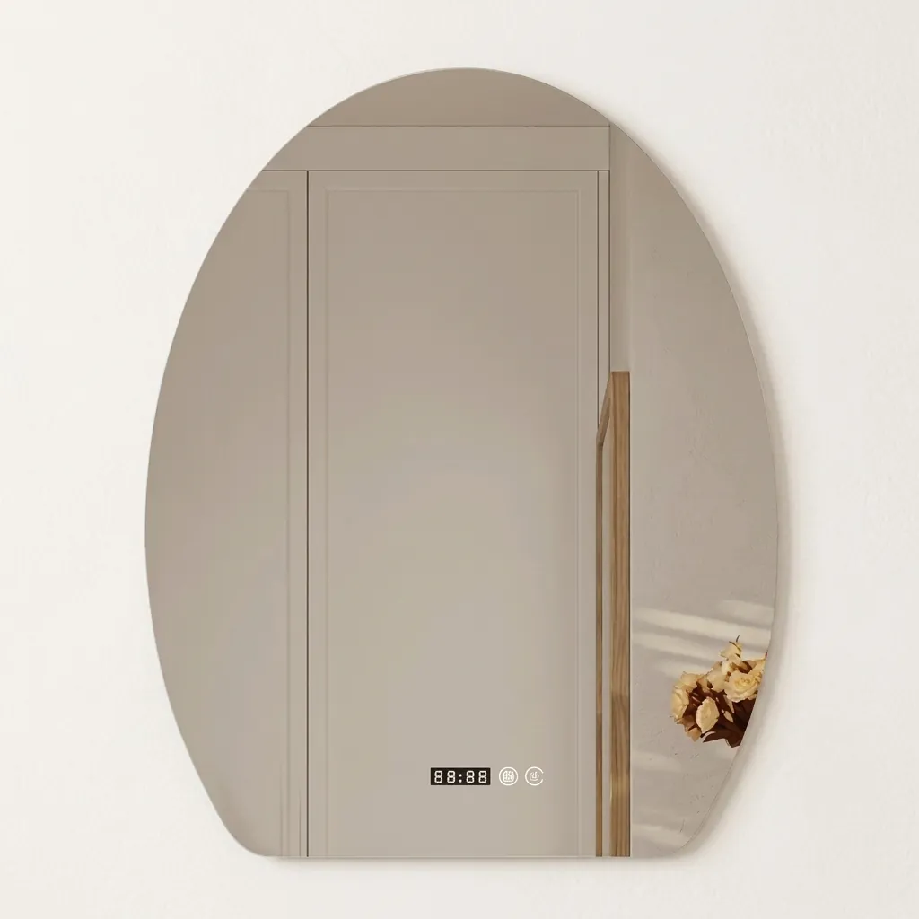 Semi Oval Frameless LED Backlit Mirror with Digital Clock — LHM-1050 (image 2)