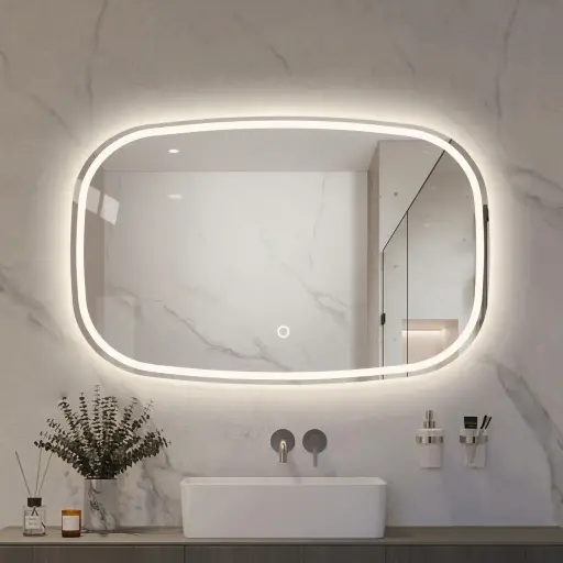 Round-Rect Frameless Front-Lit Mirror with Touch Dimmer [1051]