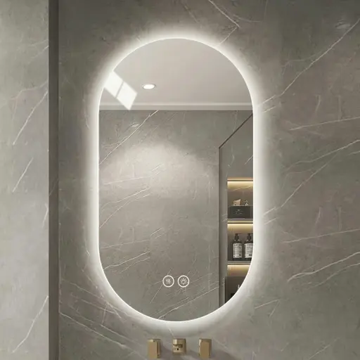 Oval Frameless LED Backlit Mirror with Touch Dimmer