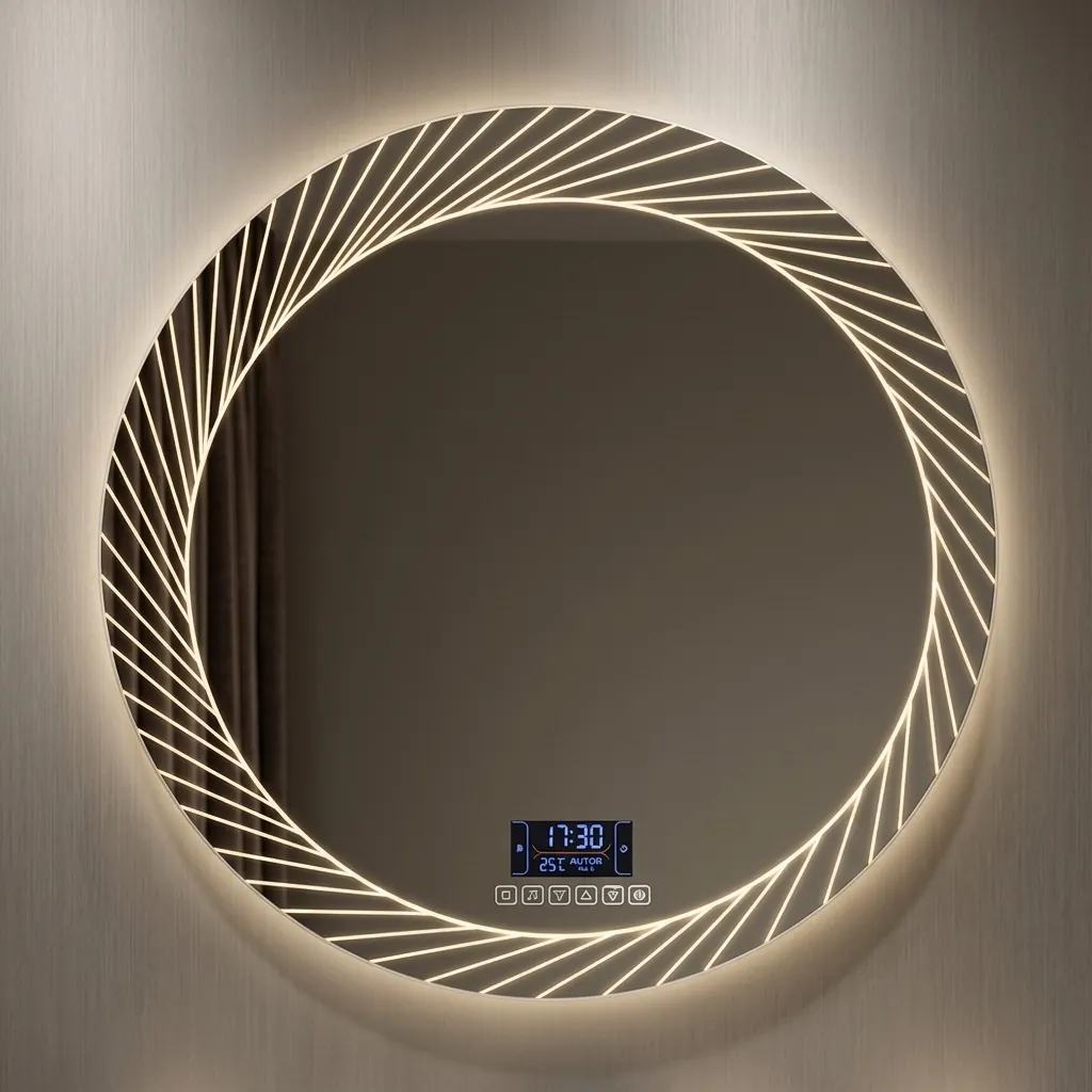 Round Frameless Front-Lit Mirror with Digital Clock with Touch Dimmer [1054] — LHM-1054 (image 2)