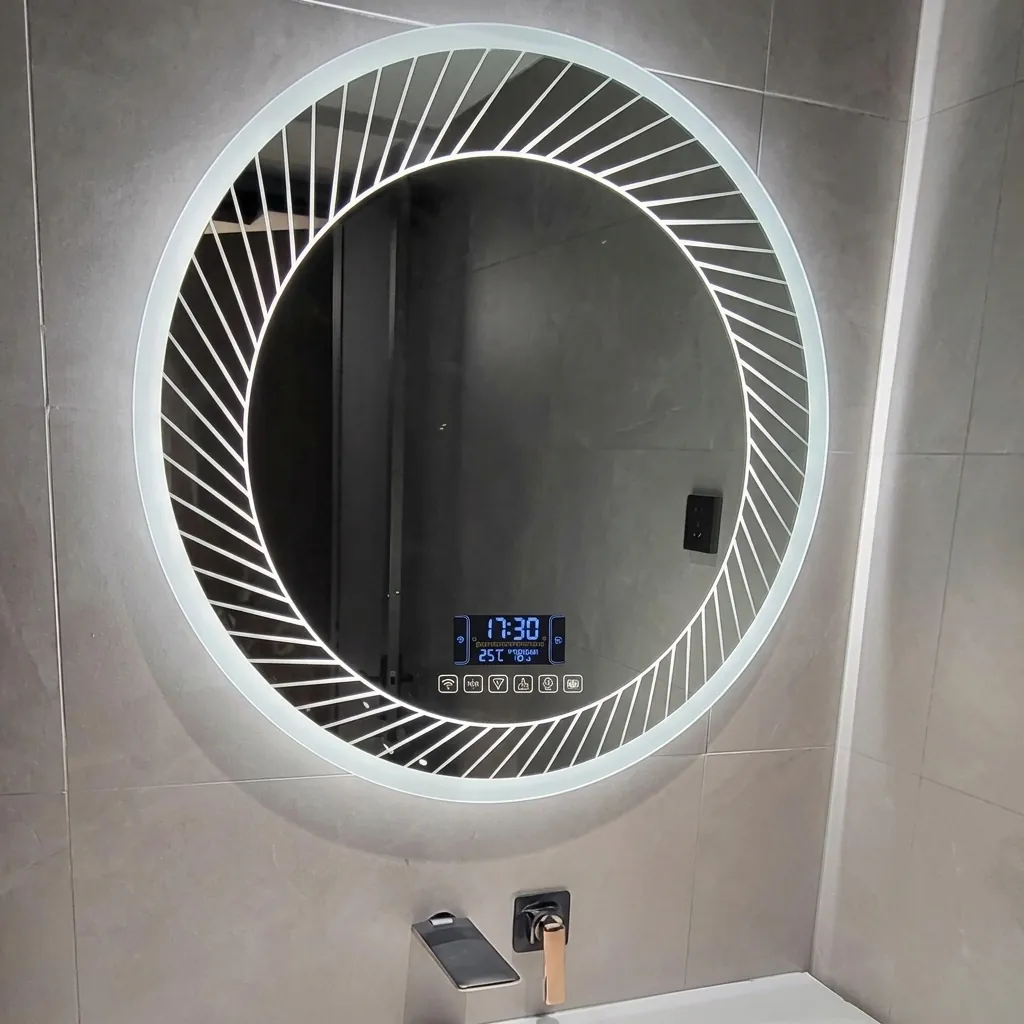 Round Frameless Front-Lit Mirror with Digital Clock with Touch Dimmer [1054] — LHM-1054 (image 3)