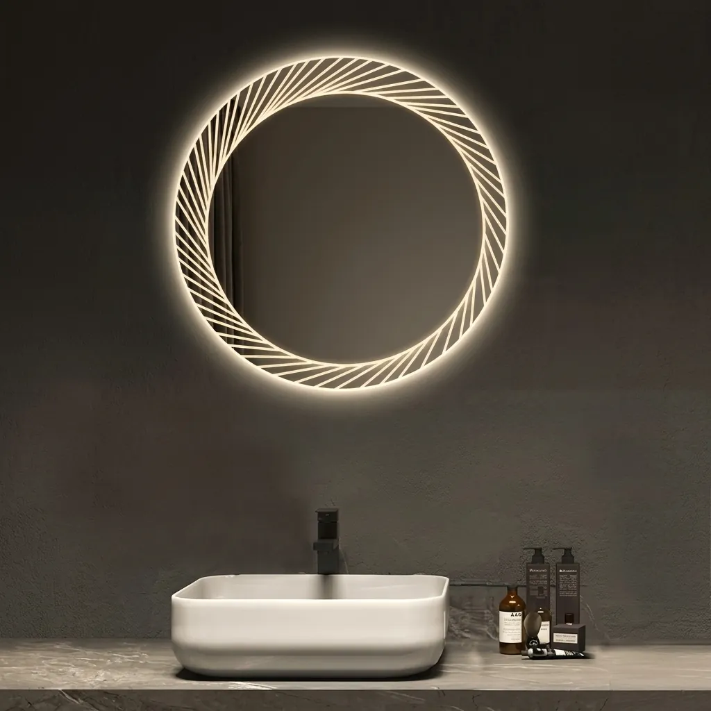 Round Frameless Front-Lit Mirror with Digital Clock with Touch Dimmer [1054] — LHM-1054 (image 4)