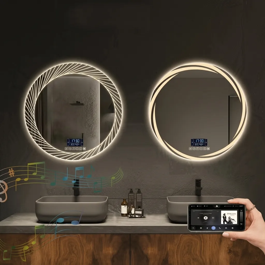 Round Frameless Front-Lit Mirror with Digital Clock with Touch Dimmer [1054] — LHM-1054 (image 5)