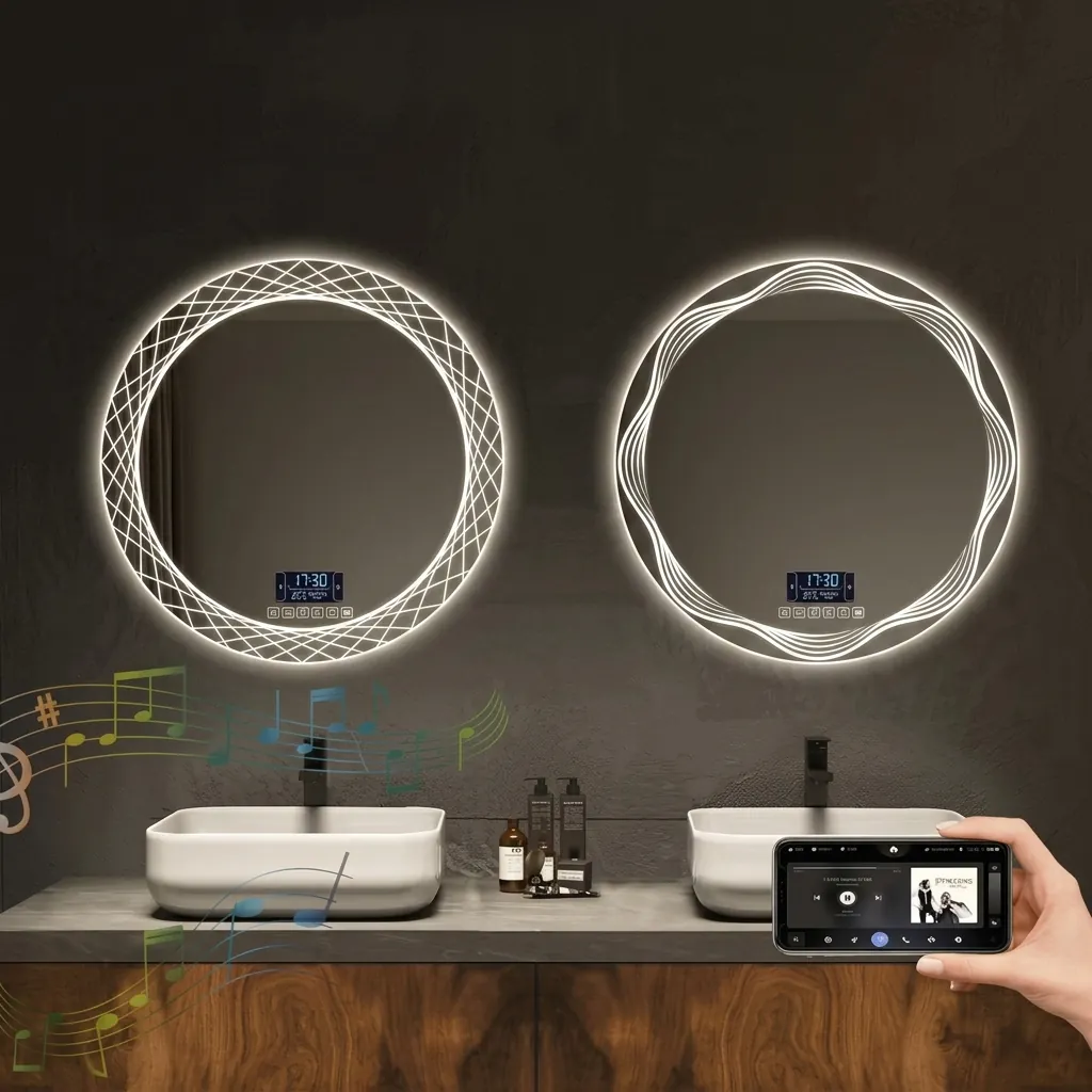 Round Frameless Front-Lit Mirror with Digital Clock with Touch Dimmer [1055] — LHM-1055 (image 3)