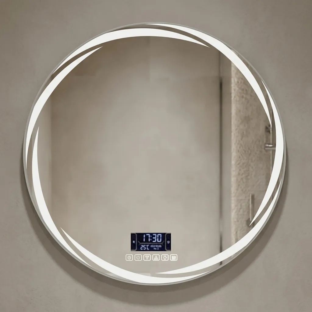 Round Frameless Front-Lit Mirror with Digital Clock with Touch Dimmer [1055] — LHM-1055 (image 4)