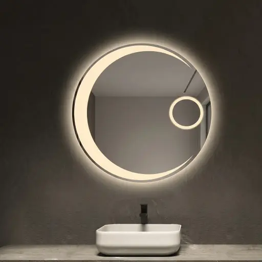 Round Frameless LED Backlit Mirror with Touch Dimmer