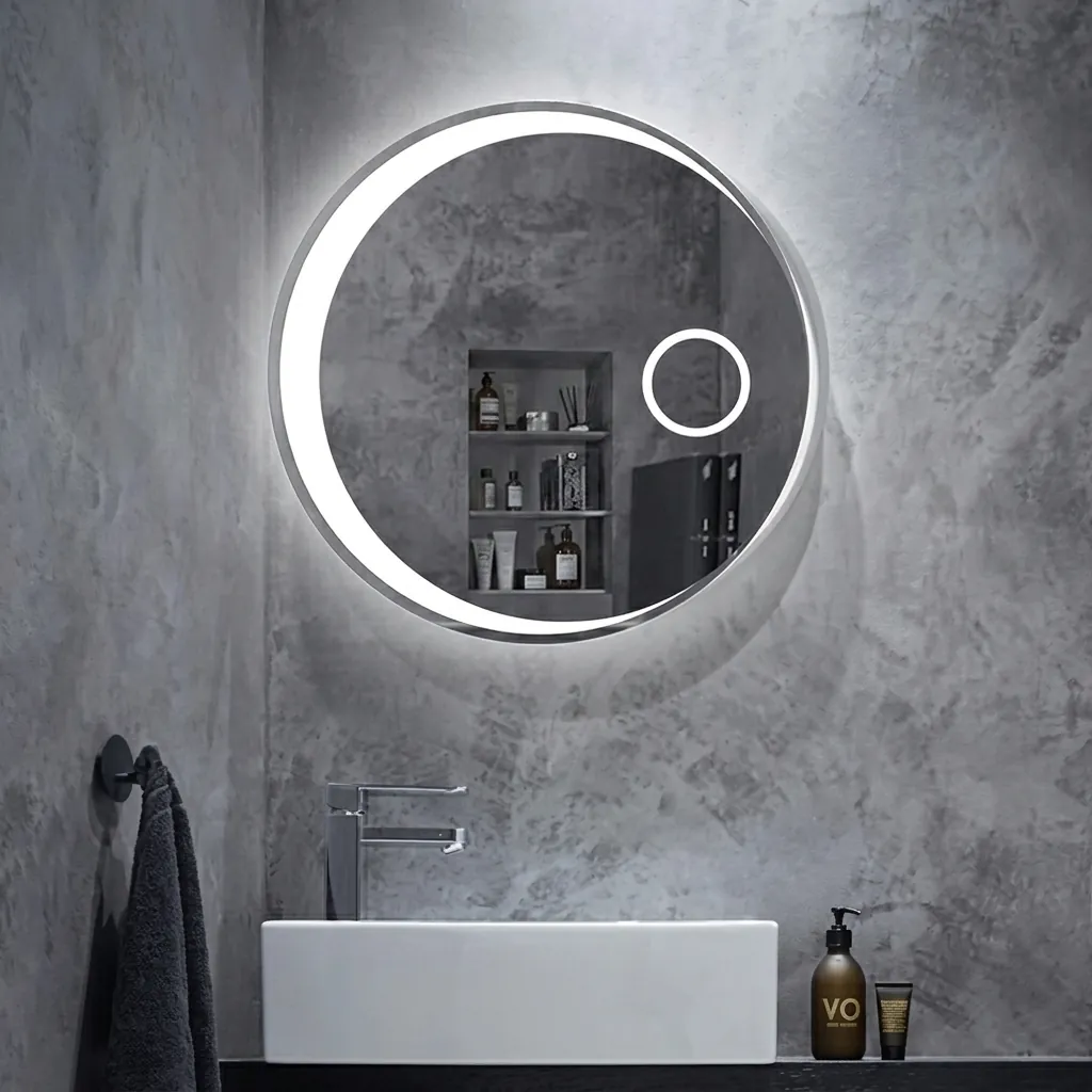 Round Frameless LED Backlit Mirror with Touch Dimmer — LHM-1059 (image 3)
