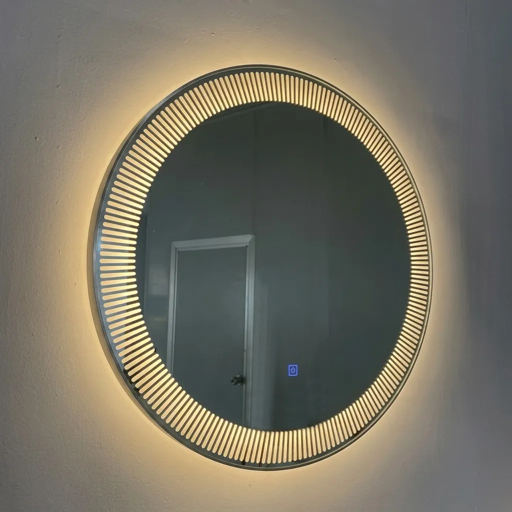 Round Frameless LED Backlit Mirror with Digital Clock — LHM-1060 (image 2)