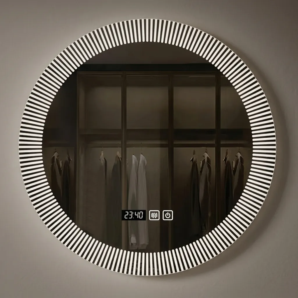 Round Frameless LED Backlit Mirror with Digital Clock — LHM-1060 (image 3)