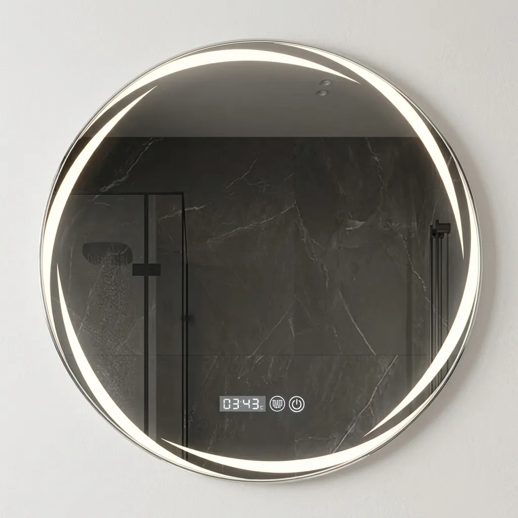 Round Frameless Front-Lit Mirror with Digital Clock with Touch Dimmer [1061] — LHM-1061 (image 2)