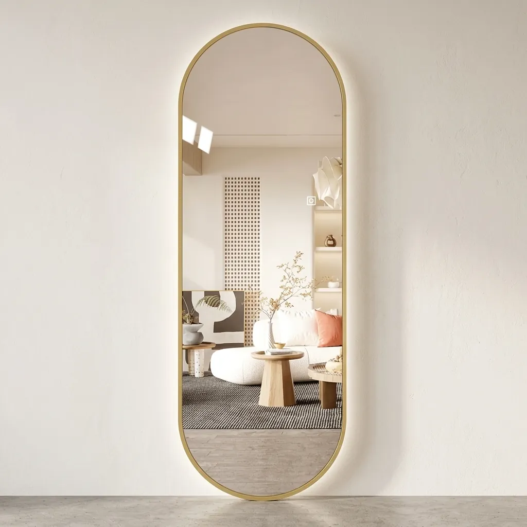 Oval Full-Length Framed LED Backlit Mirror with Touch Dimmer [1062] — LHM-1062 (image 2)