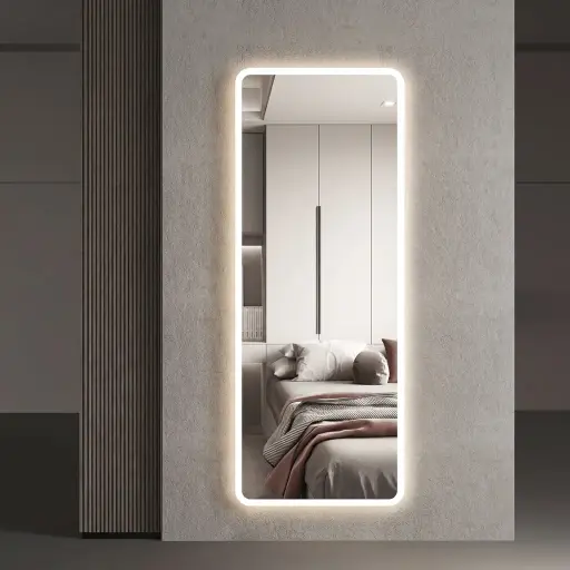 Round-Rect Full-Length Frameless Front-Lit Mirror with Touch Dimmer