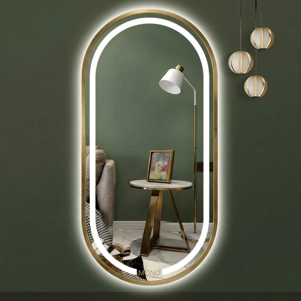 Oval Full-Length Frameless Front-Lit Mirror with Touch Dimmer — LHM-1074 (image 1)
