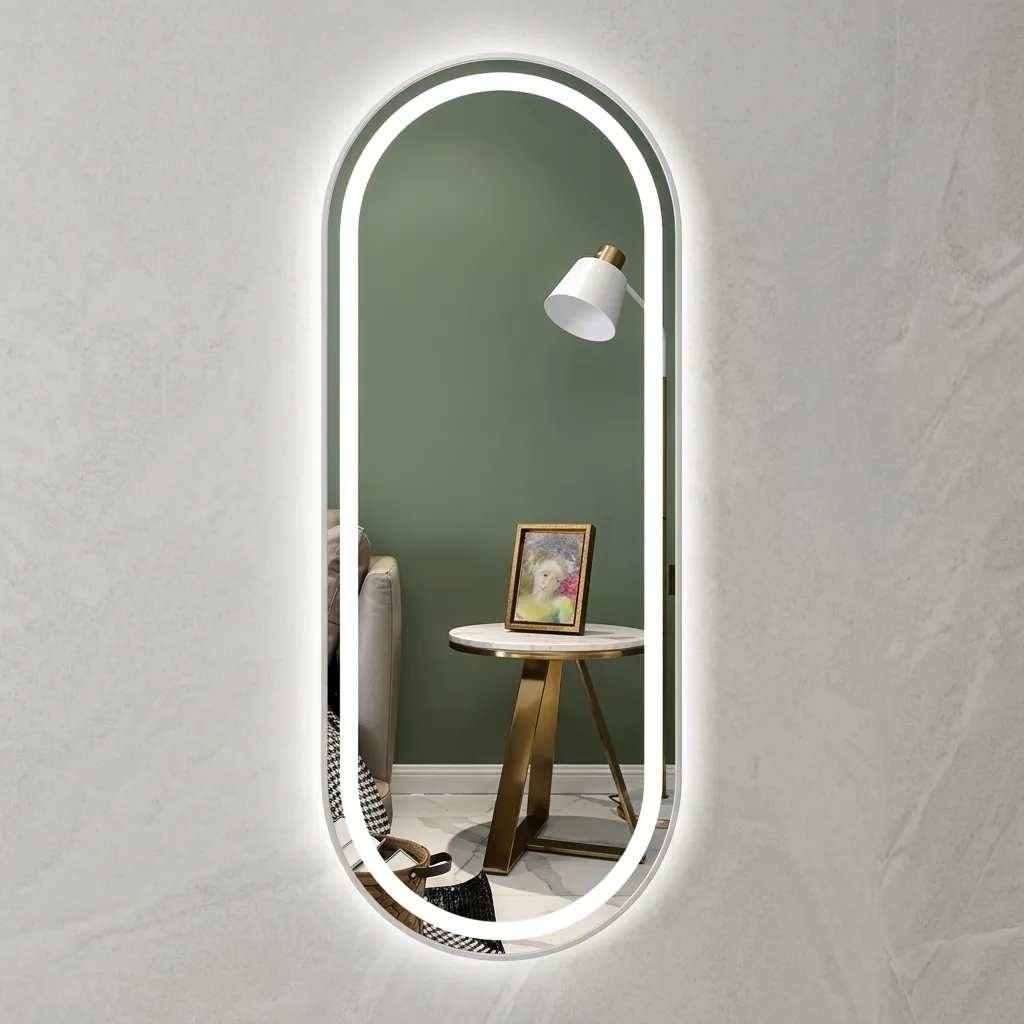 Oval Full-Length Frameless Front-Lit Mirror with Touch Dimmer — LHM-1074 (image 2)