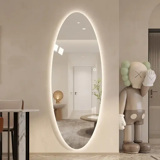 Oval Full-Length Frameless LED Backlit Mirror with Touch Dimmer