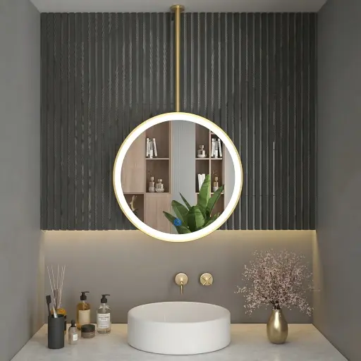 Round Ceiling-Hung Framed Front-Lit Mirror with Touch Dimmer [1083]