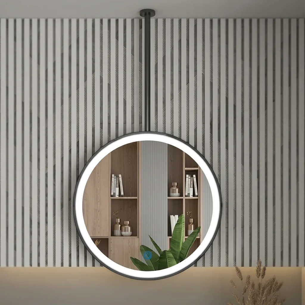Round Ceiling-Hung Framed Front-Lit Mirror with Touch Dimmer [1083] — LHM-1083 (image 2)