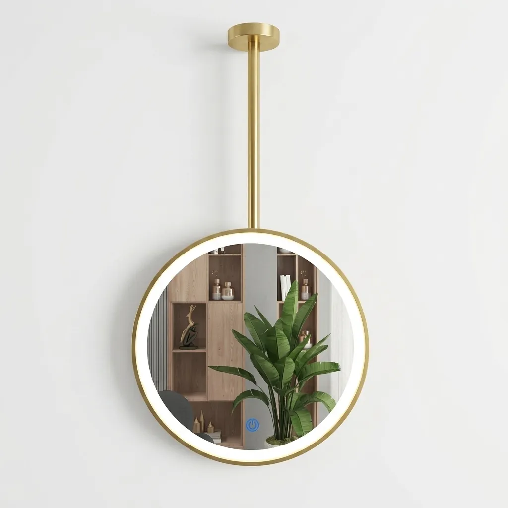 Round Ceiling-Hung Framed Front-Lit Mirror with Touch Dimmer [1083] — LHM-1083 (image 3)