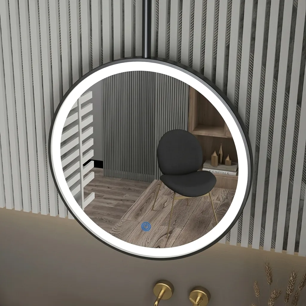 Round Ceiling-Hung Framed Front-Lit Mirror with Touch Dimmer [1083] — LHM-1083 (image 5)