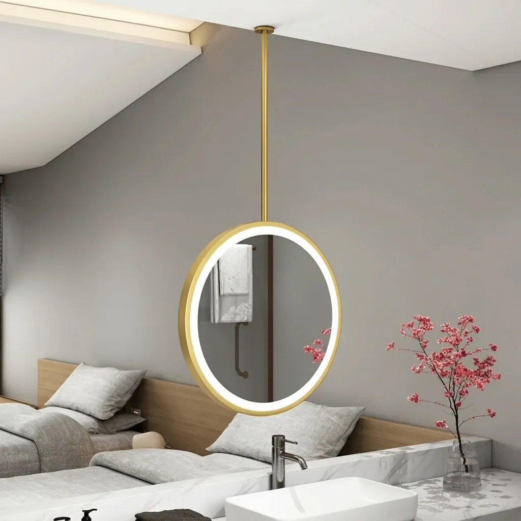 Round Ceiling-Hung Framed Front-Lit Mirror with Touch Dimmer [1083] — LHM-1083 (image 6)