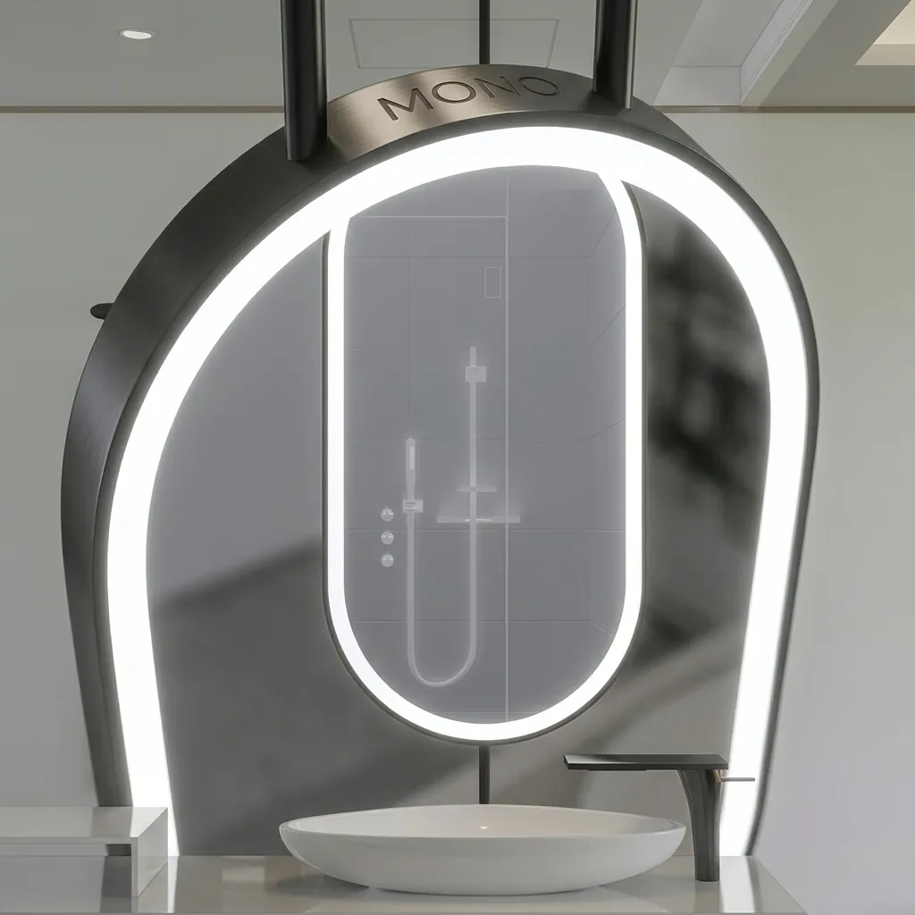 Oval Ceiling-Hung Framed LED Front-Light Mirror with Touch Dimmer [1084] — LHM-1084 (image 1)