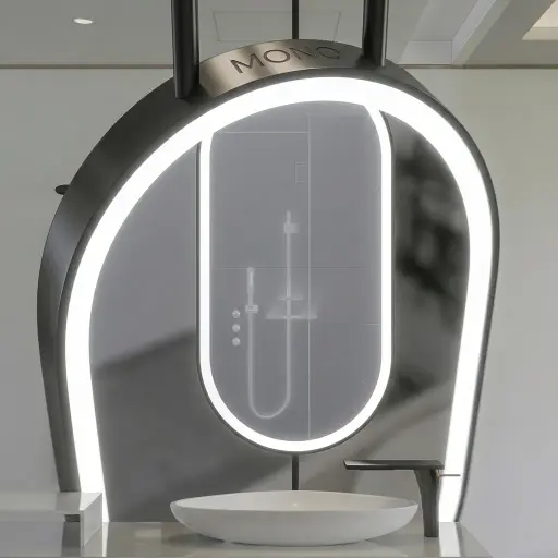 Oval Ceiling-Hung Framed LED Front-Light Mirror with Touch Dimmer [1084]