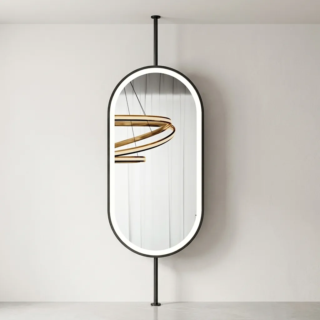 Oval Ceiling-Hung Framed LED Front-Light Mirror with Touch Dimmer [1084] — LHM-1084 (image 2)