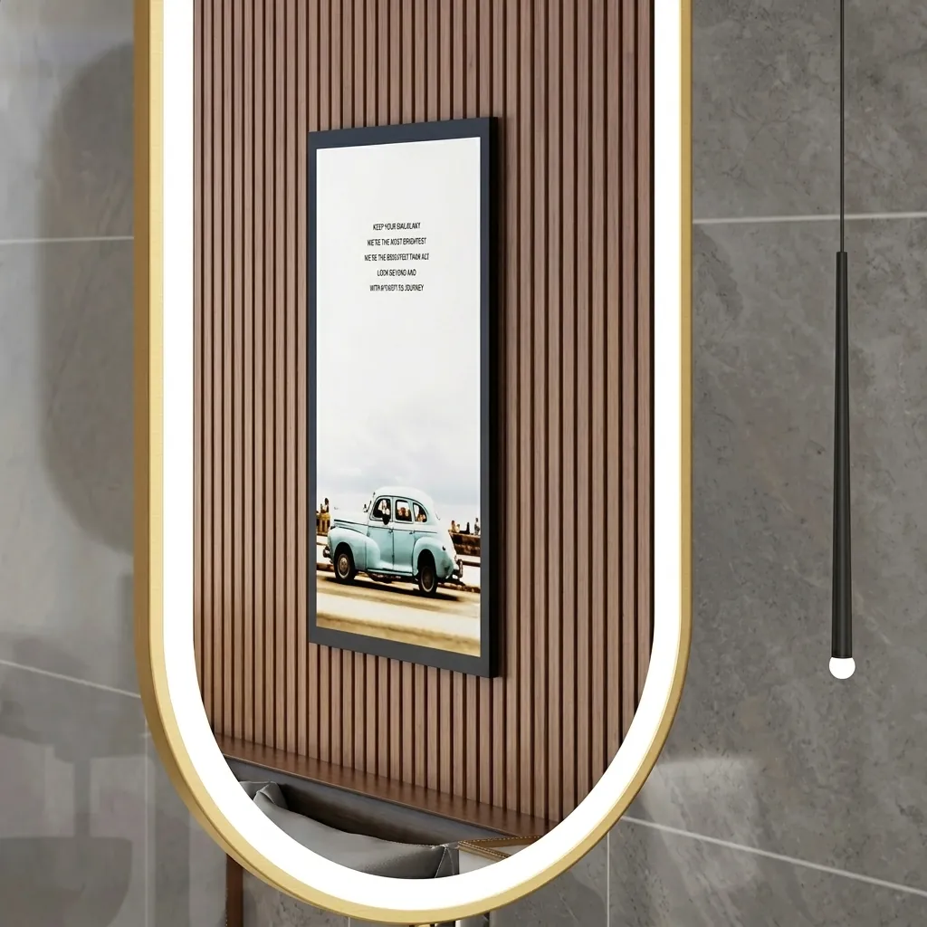 Oval Ceiling-Hung Framed LED Front-Light Mirror with Touch Dimmer [1084] — LHM-1084 (image 4)