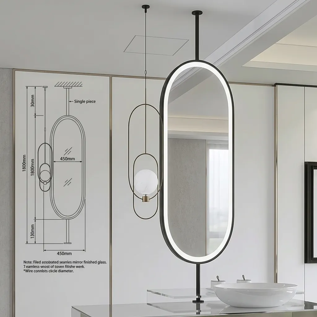 Oval Ceiling-Hung Framed LED Front-Light Mirror with Touch Dimmer [1084] — LHM-1084 (image 5)
