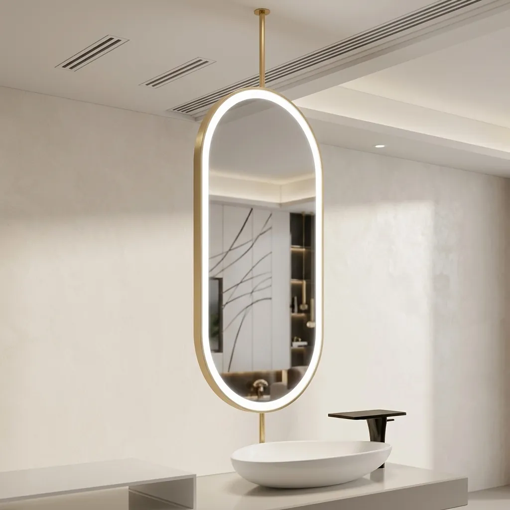 Oval Ceiling-Hung Framed LED Front-Light Mirror with Touch Dimmer [1084] — LHM-1084 (image 6)