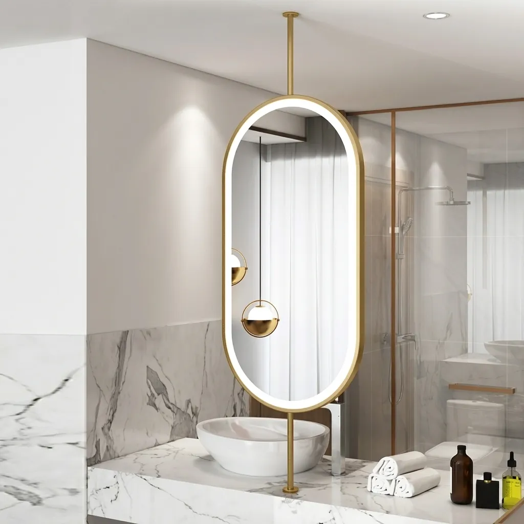 Oval Ceiling-Hung Framed LED Front-Light Mirror with Touch Dimmer [1084] — LHM-1084 (image 7)