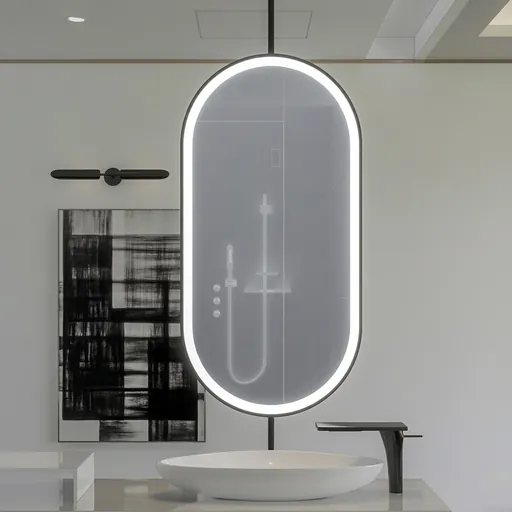 Oval Ceiling-Hung Framed LED Front-Light Mirror with Touch Dimmer [1084] — LHM-1084