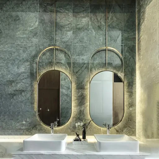 Oval Ceiling-Hung Framed LED Backlit Mirror with Touch Dimmer [1085]