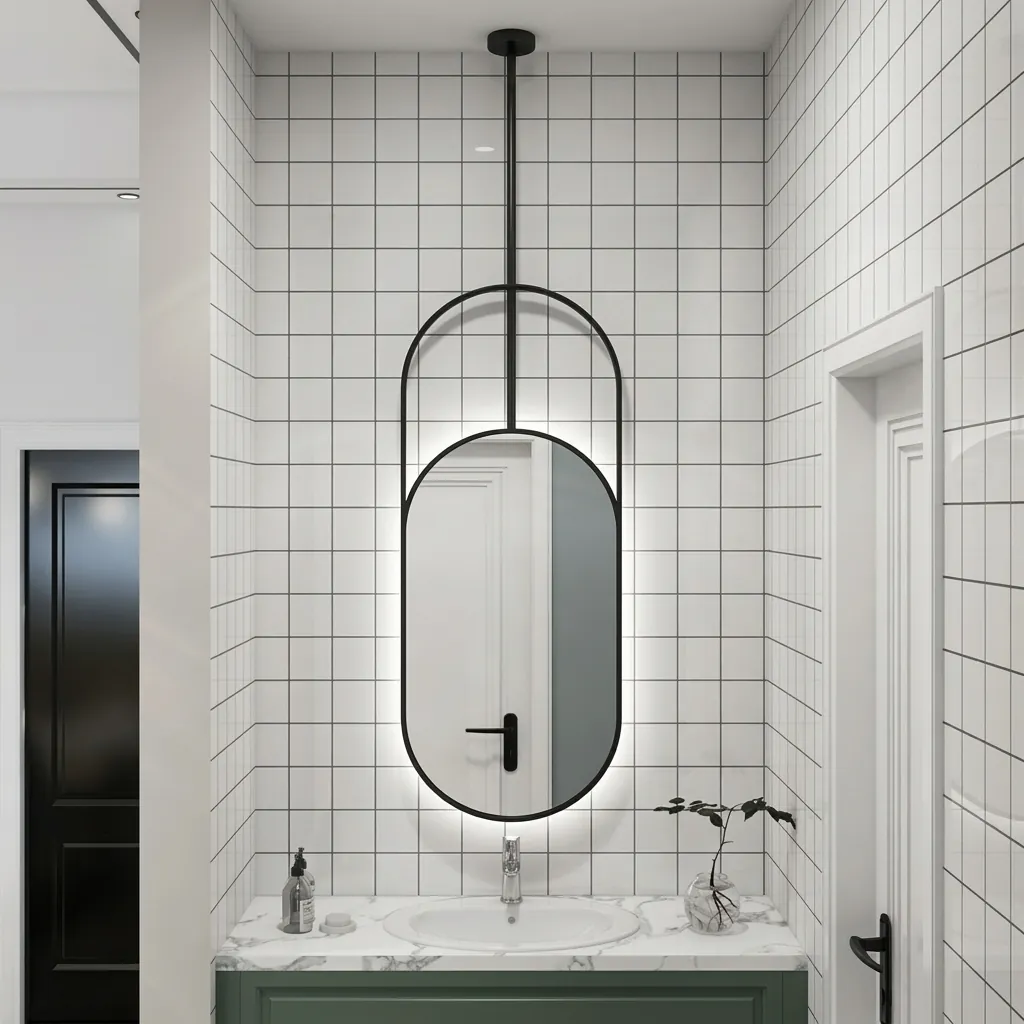 Oval Ceiling-Hung Framed LED Backlit Mirror with Touch Dimmer [1085] — LHM-1085 (image 4)