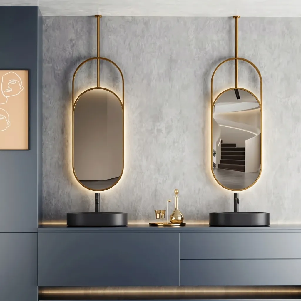 Oval Ceiling-Hung Framed LED Backlit Mirror with Touch Dimmer [1085] — LHM-1085 (image 5)