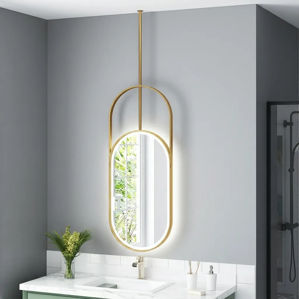 Oval Ceiling-Hung Framed LED Backlit Mirror with Touch Dimmer [1085] — LHM-1085 (image 7)