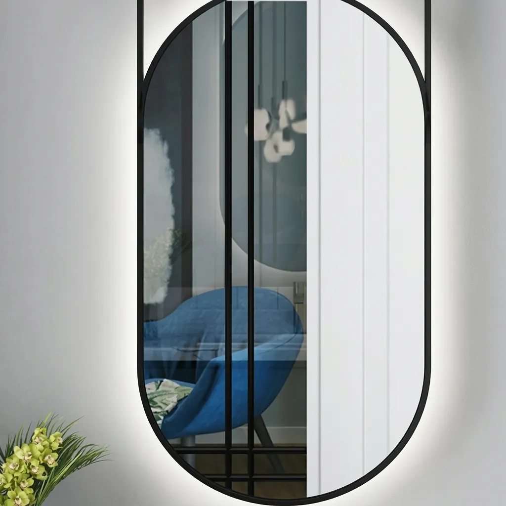 Oval Ceiling-Hung Framed LED Backlit Mirror with Touch Dimmer [1085] — LHM-1085 (image 8)