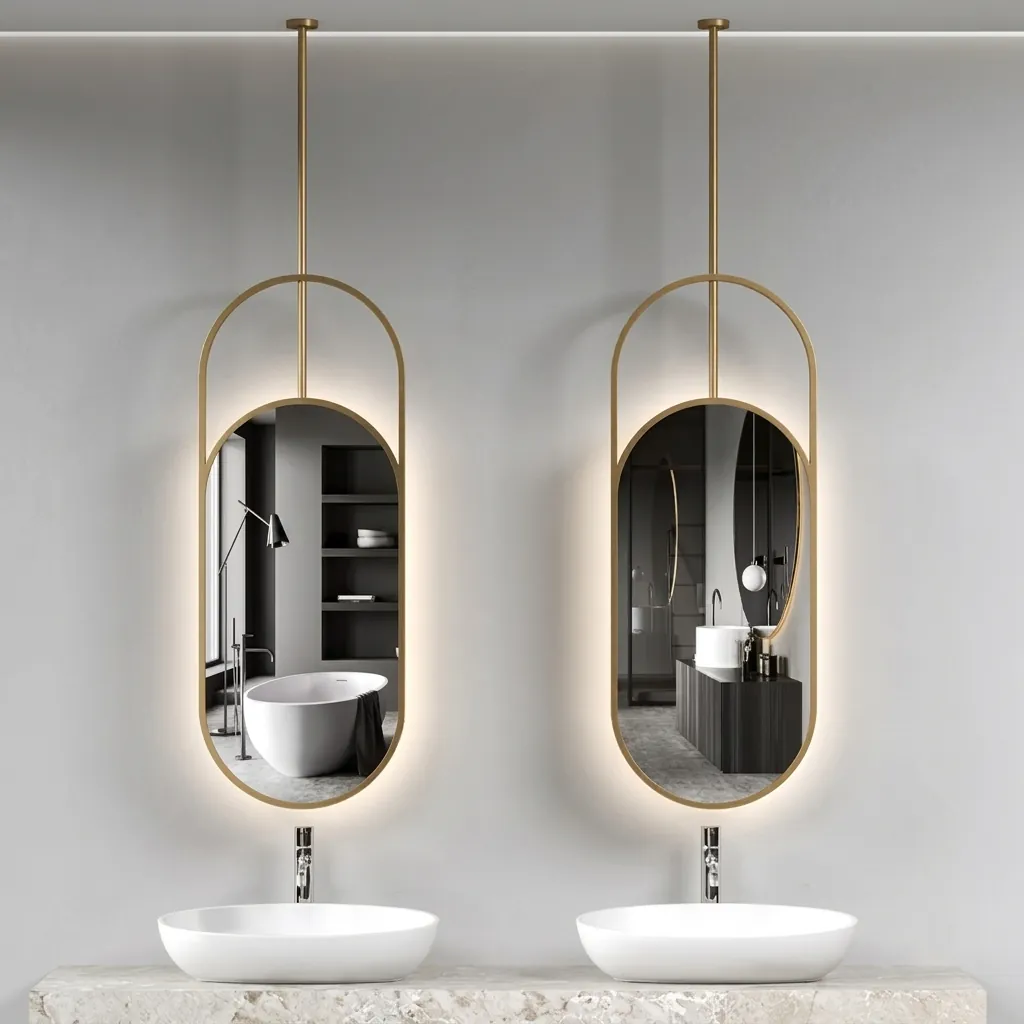 Oval Ceiling-Hung Framed LED Backlit Mirror with Touch Dimmer [1085] — LHM-1085 (image 10)