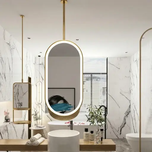 Oval Ceiling-Hung Framed LED Front-Light Mirror with Touch Dimmer [1086]