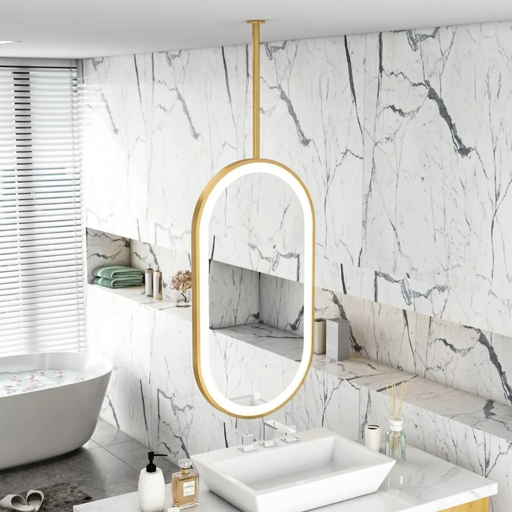 Oval Ceiling-Hung Framed LED Front-Light Mirror with Touch Dimmer [1086] — LHM-1086 (image 2)