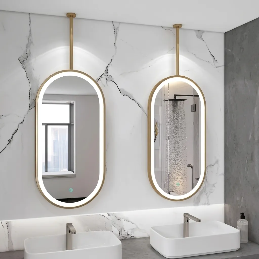 Oval Ceiling-Hung Framed LED Front-Light Mirror with Touch Dimmer [1086] — LHM-1086 (image 3)