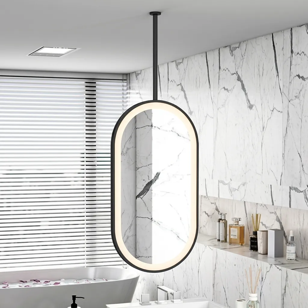 Oval Ceiling-Hung Framed LED Front-Light Mirror with Touch Dimmer [1086] — LHM-1086 (image 4)