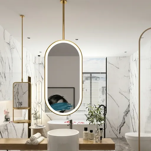Oval Ceiling-Hung Framed LED Front-Light Mirror with Touch Dimmer [1086] — LHM-1086